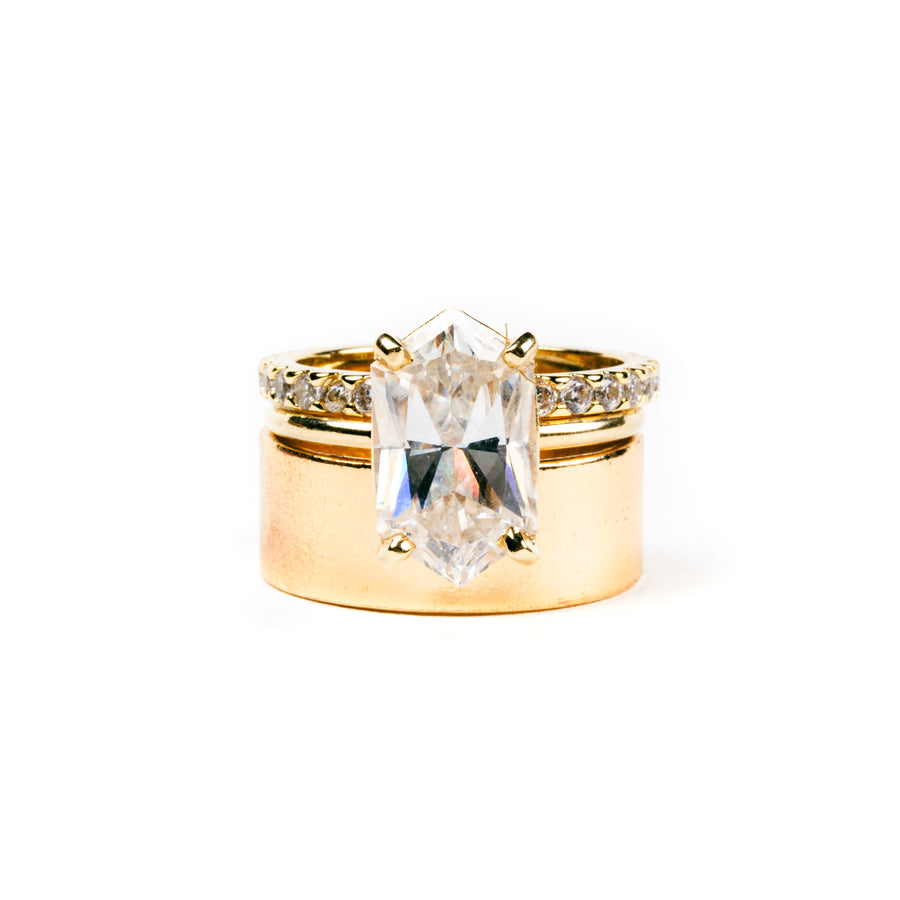 The Eloise Elongated Hexagon Engagement Ring with Cigar Band Stacking Set
