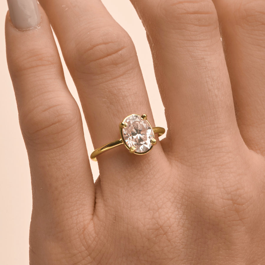 Ovella | Oval Moissanite Golden Halo Engagement Ring 14k Yellow Gold - MTD