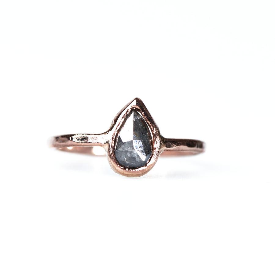 Lilou Pear Gray Diamond Engagement Ring 14k Rose Gold Hammered - MTD