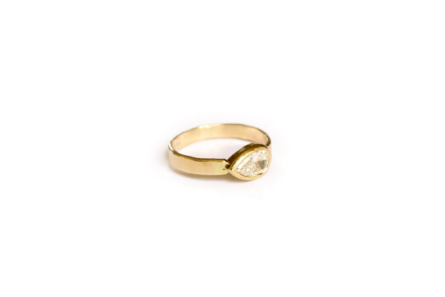 Flitiary | Pear Diamond Rustic Hammered 14k Gold Engagement Ring - Melissa Tyson Designs