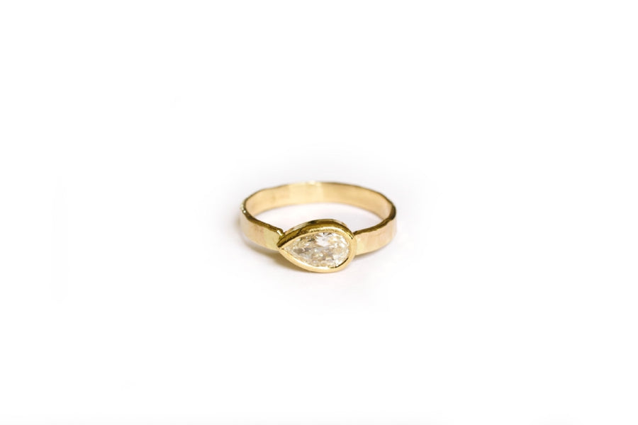 Flitilary 3 Ring Set | Pear Diamond Hammered 14k Gold Stacking Engagement Ring Set - Melissa Tyson Designs