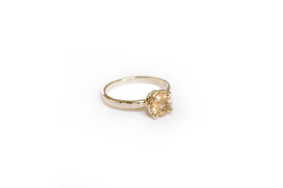 Whispering | Rutilated Quartz 14k White Gold Hammered Engagement Ring - Melissa Tyson Designs
