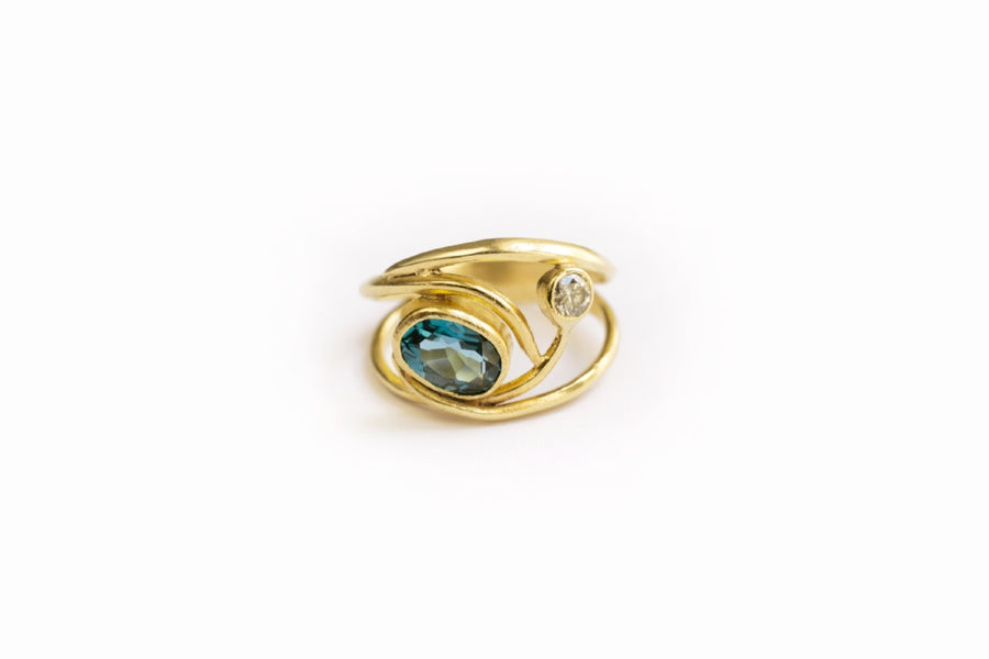 Blue Dahlia | Organic Split Band Engagement Ring Diamond & Blue Topaz - Melissa Tyson Designs