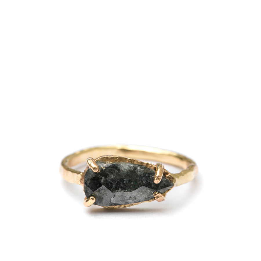 Night Sky | East West Pear Gray Diamond Engagement Ring Hammered Band - MTD