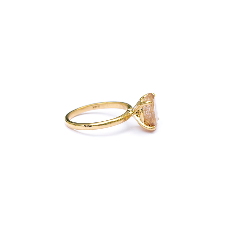 Sunrise Sunset | Oval Rose Rutilated Quartz Engagement Ring - Melissa Tyson Designs