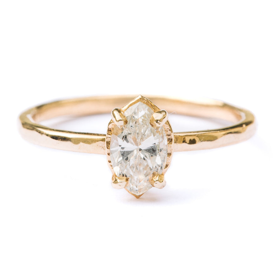Allison | Marquise Diamond Engagement Ring Hammered Halo and Hammered Band - MTD