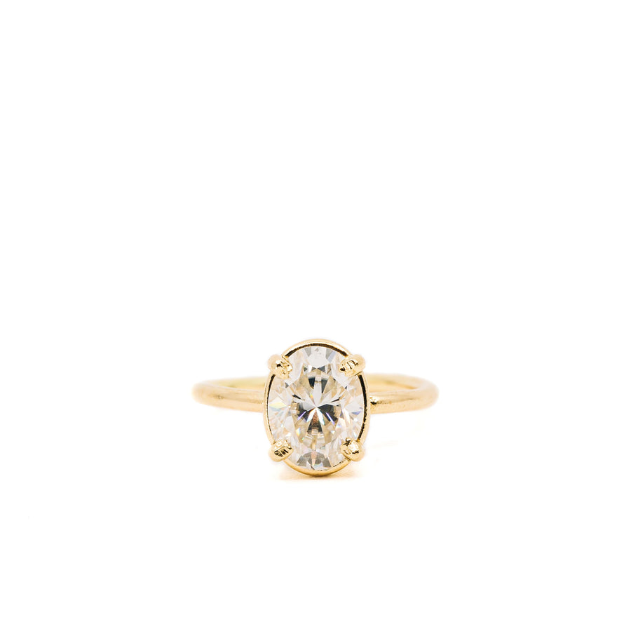 Ovella | Oval Moissanite Golden Halo Engagement Ring 14k Yellow Gold - MTD