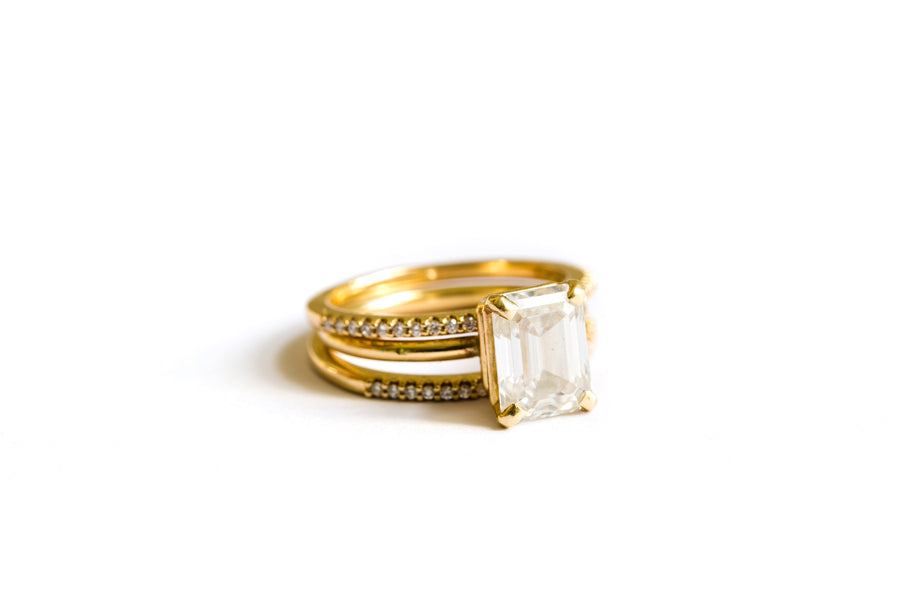 Anna Emerald Cut Moissanite Engagement Ring Set | Moissanite and Stacking Diamond Engagement Ring Set - Melissa Tyson Designs