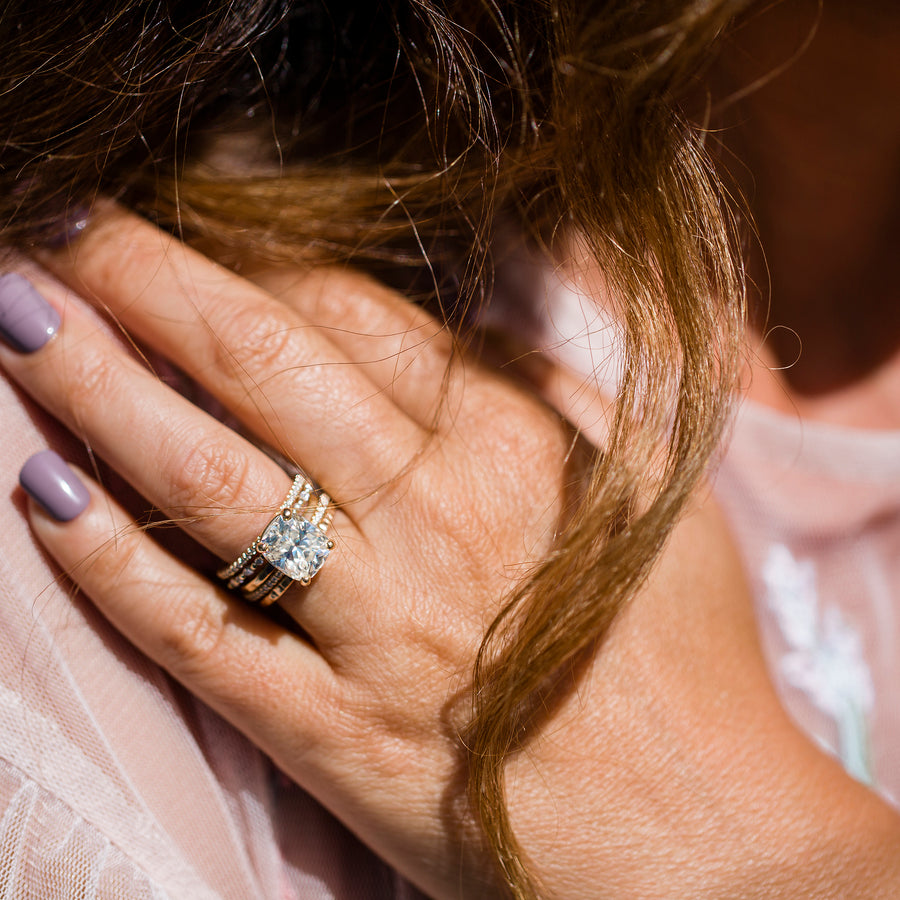 Jana | Elongated Cushion Cut Moissanite and Diamond Engagement Ring Stacking Set - Melissa Tyson Designs
