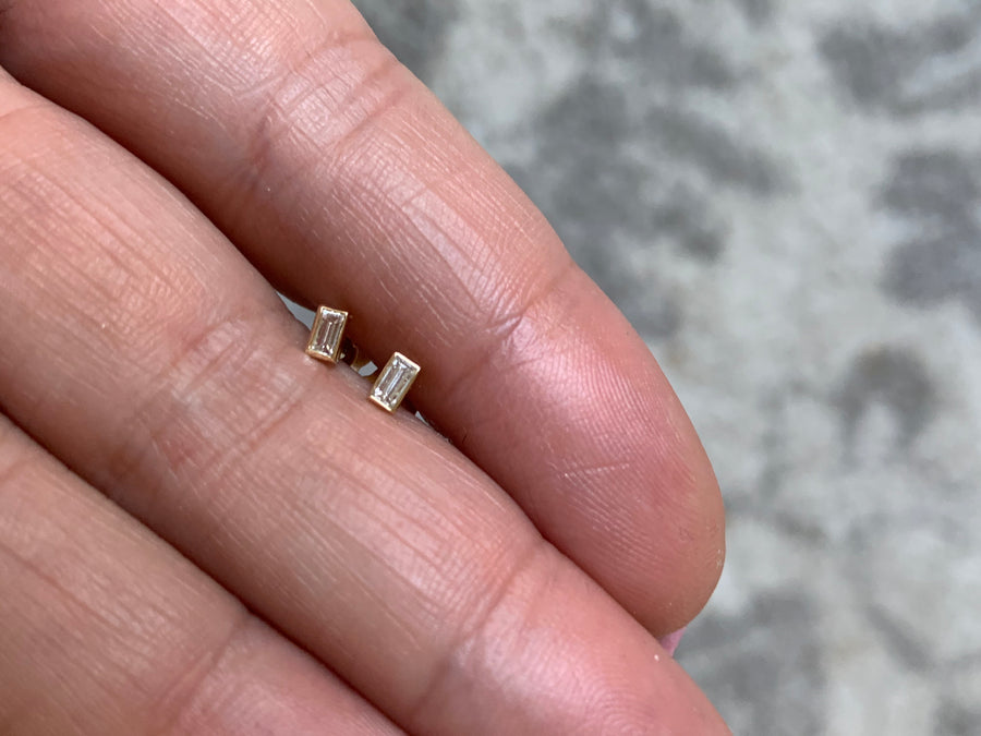 Tiny Emerald Cut Diamond Studs - MTD