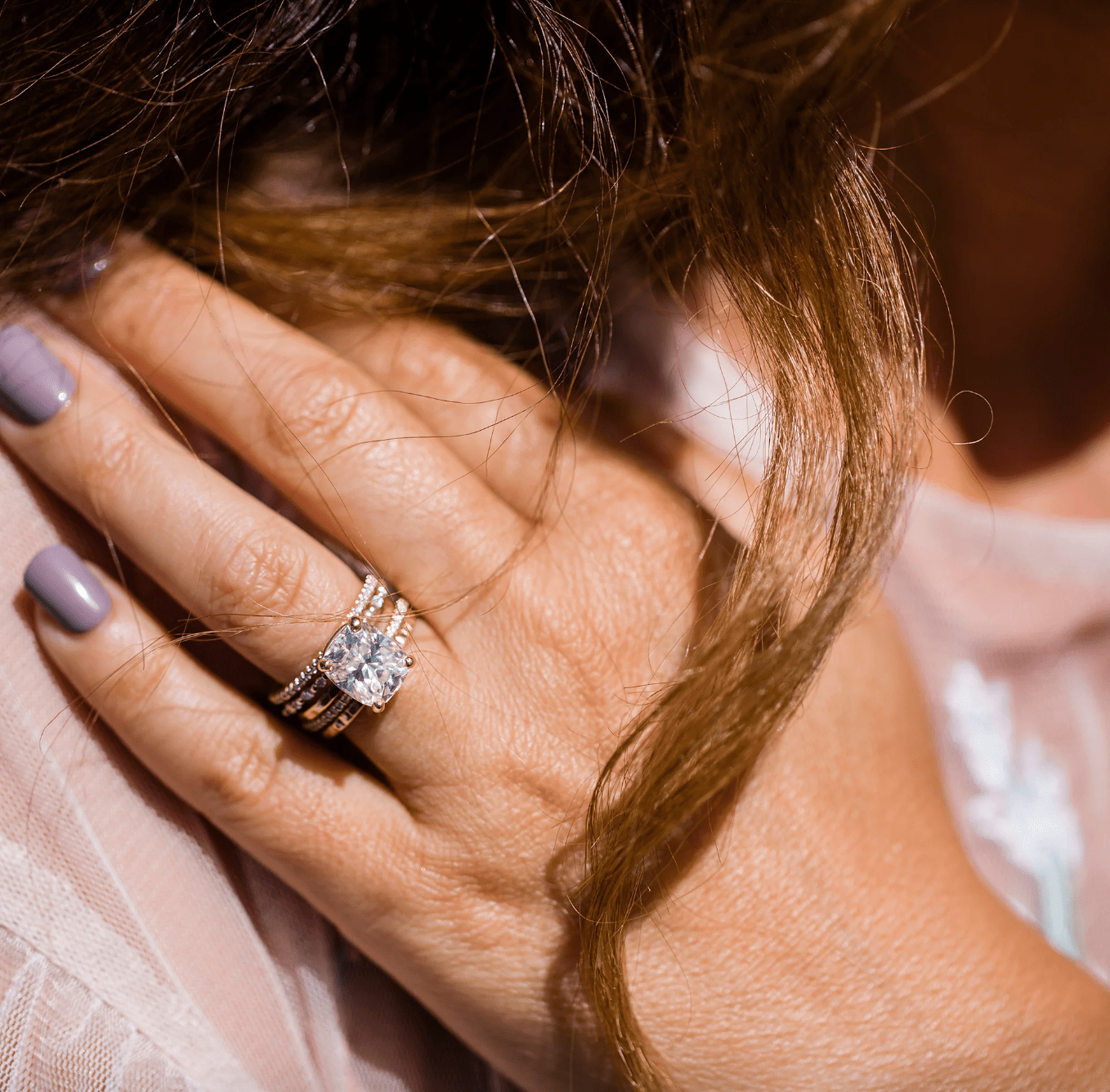 Stacked Diamond Bands with Elongated Cushion Rings - MTD