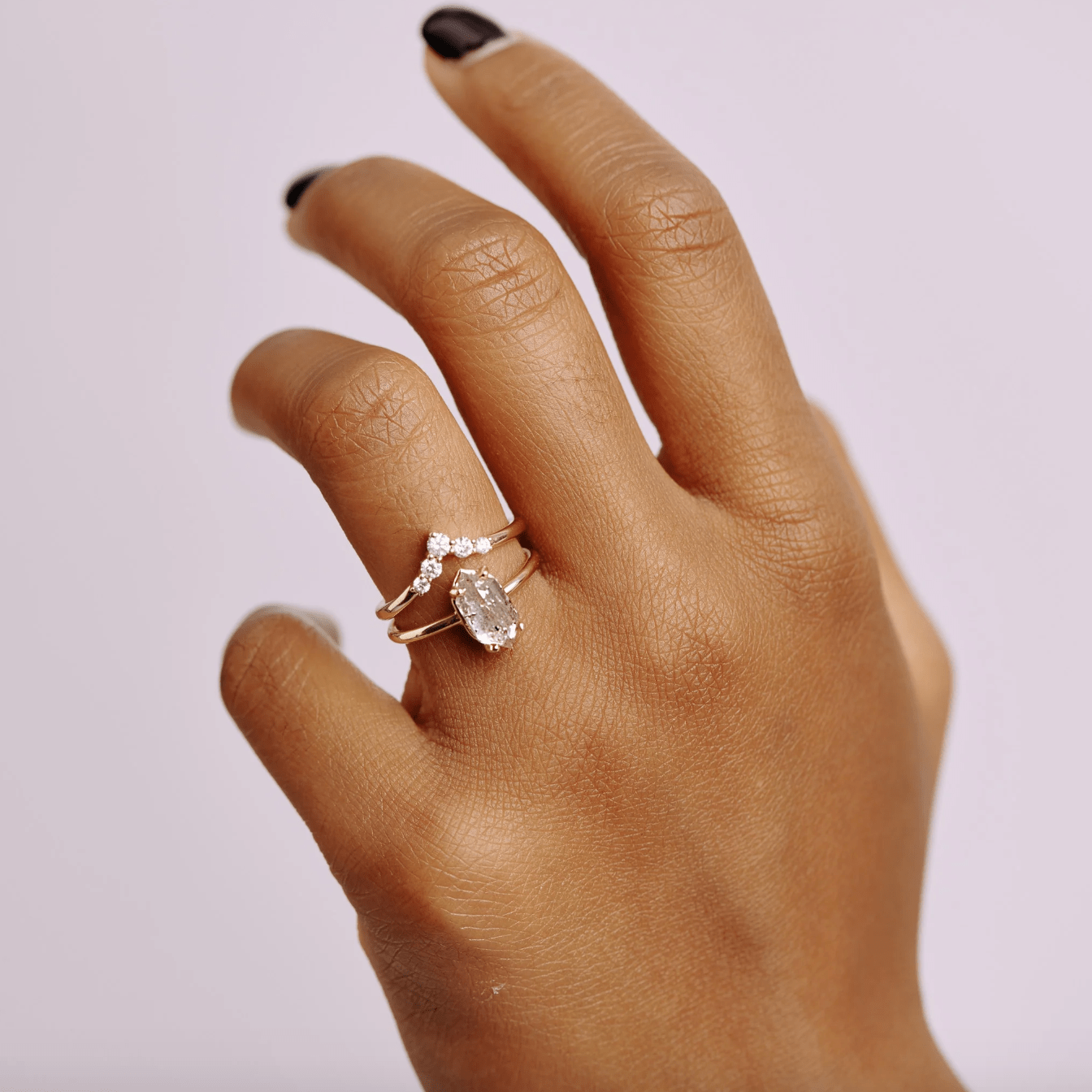 Salt & Pepper Diamond Elongated Hexagon Rings: Embracing Beauty in Imperfection - MTD