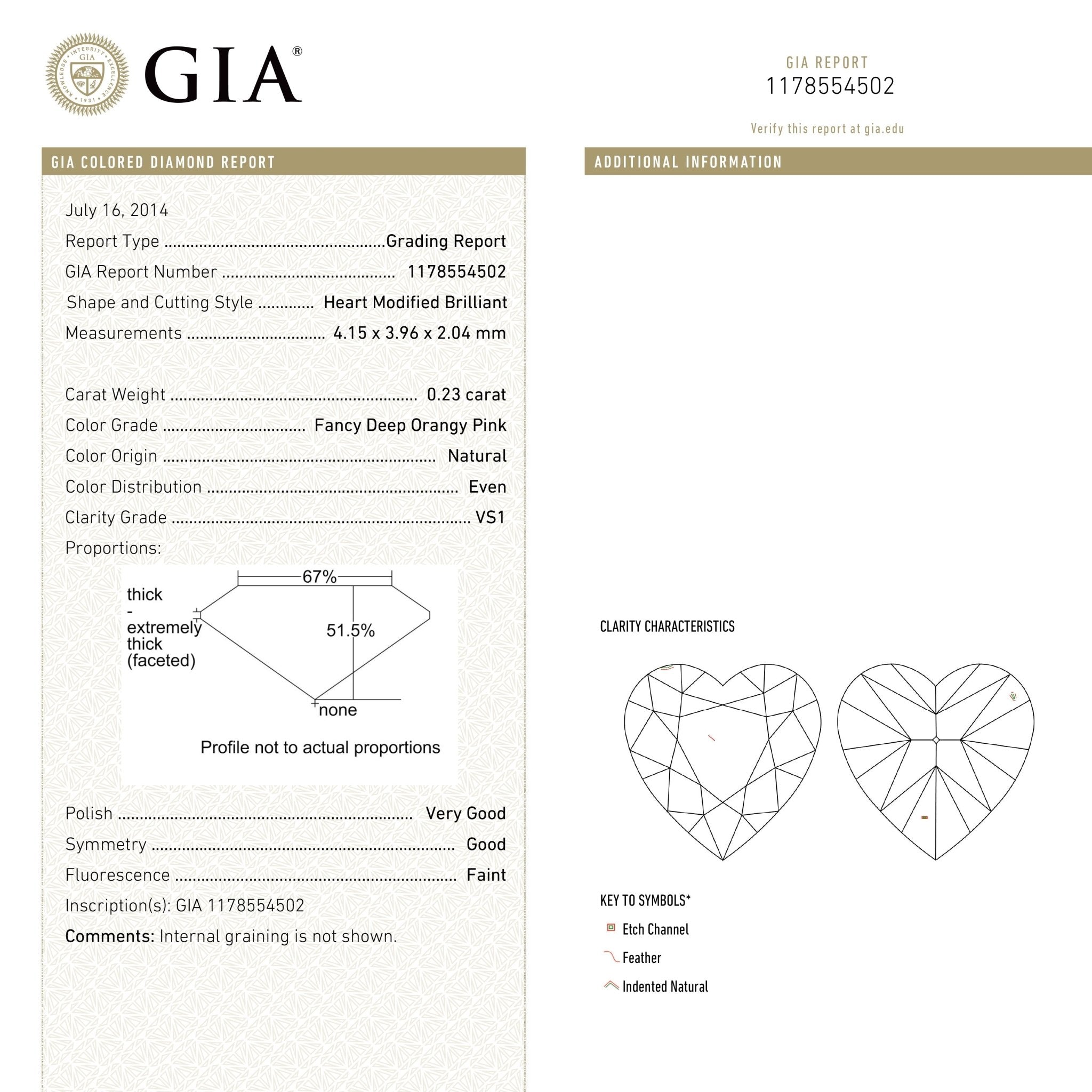 0.23ct 4.15x3.96x2.04mm GIA VS1 Fancy Deep Orangy Pink Heart Brilliant 🇦🇺 24121 - 01 - MTD
