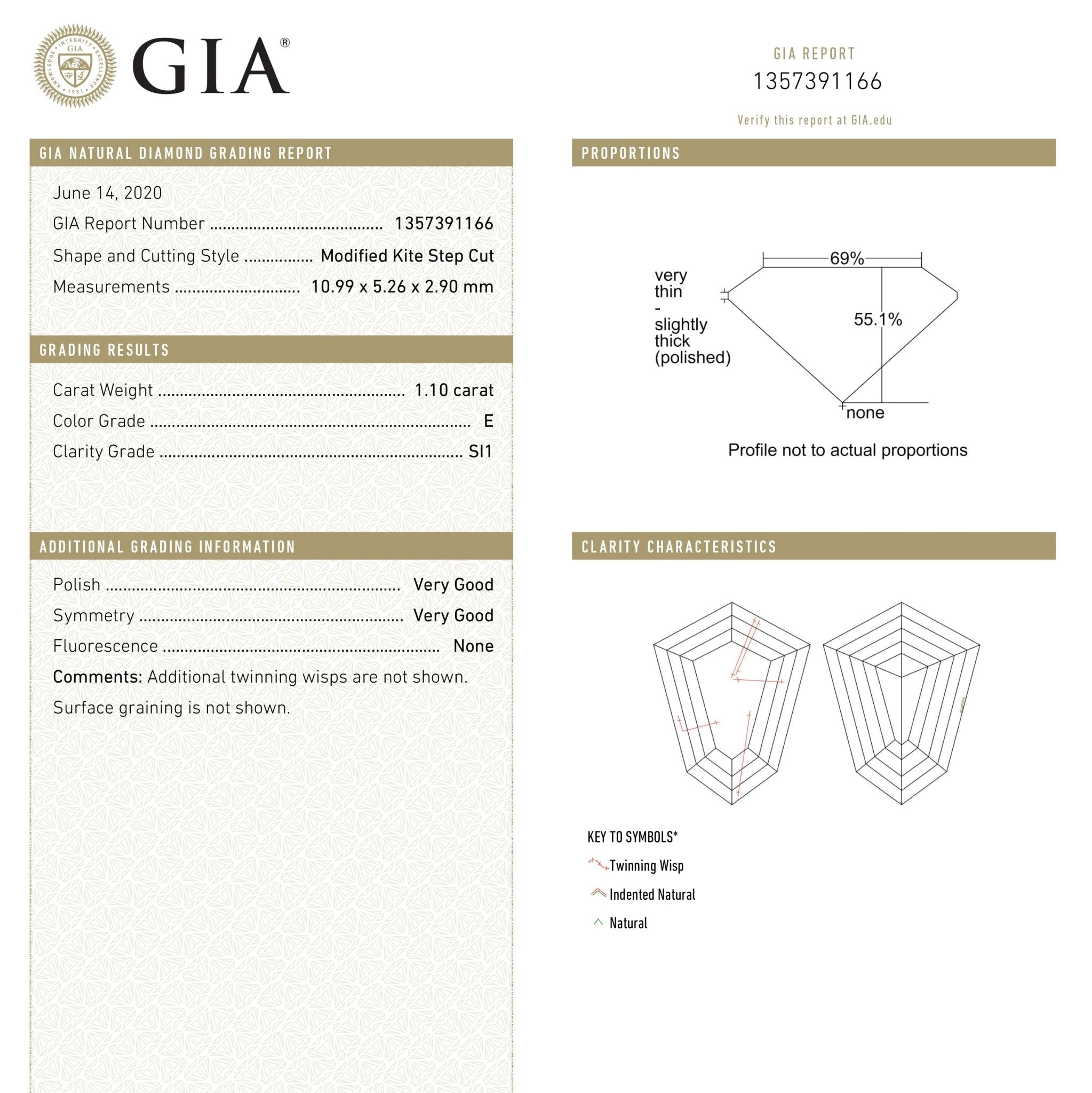 1.10ct 10.99x5.26x2.90mm GIA SI1 E Kite Step Cut 19488 - 01 - MTD