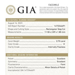 0.70ct 11.58x2.89x1.80mm GIA Internally Flawless H Baguette Step Cut 24300-01 - MTD