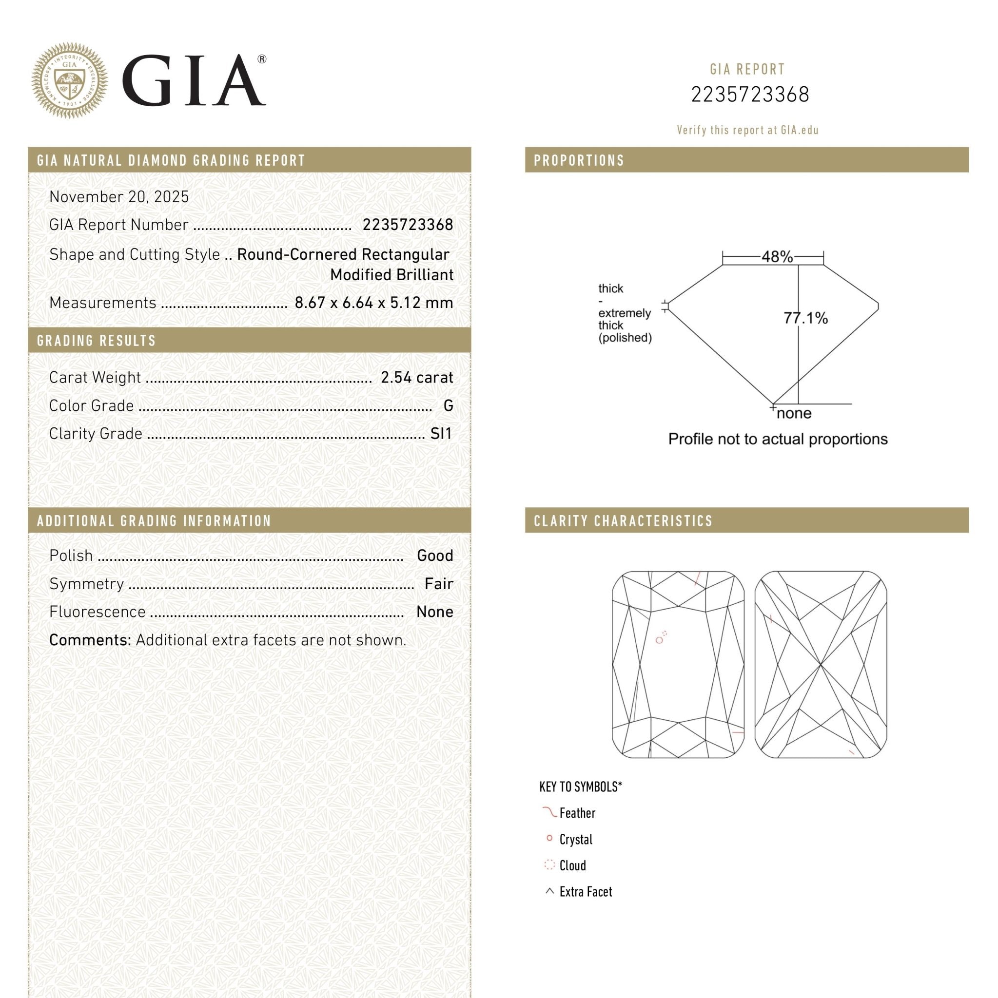 2.54ct 8.67x6.64x5.12mm GIA SI1 G Cushion Brilliant 27380-01 - MTD