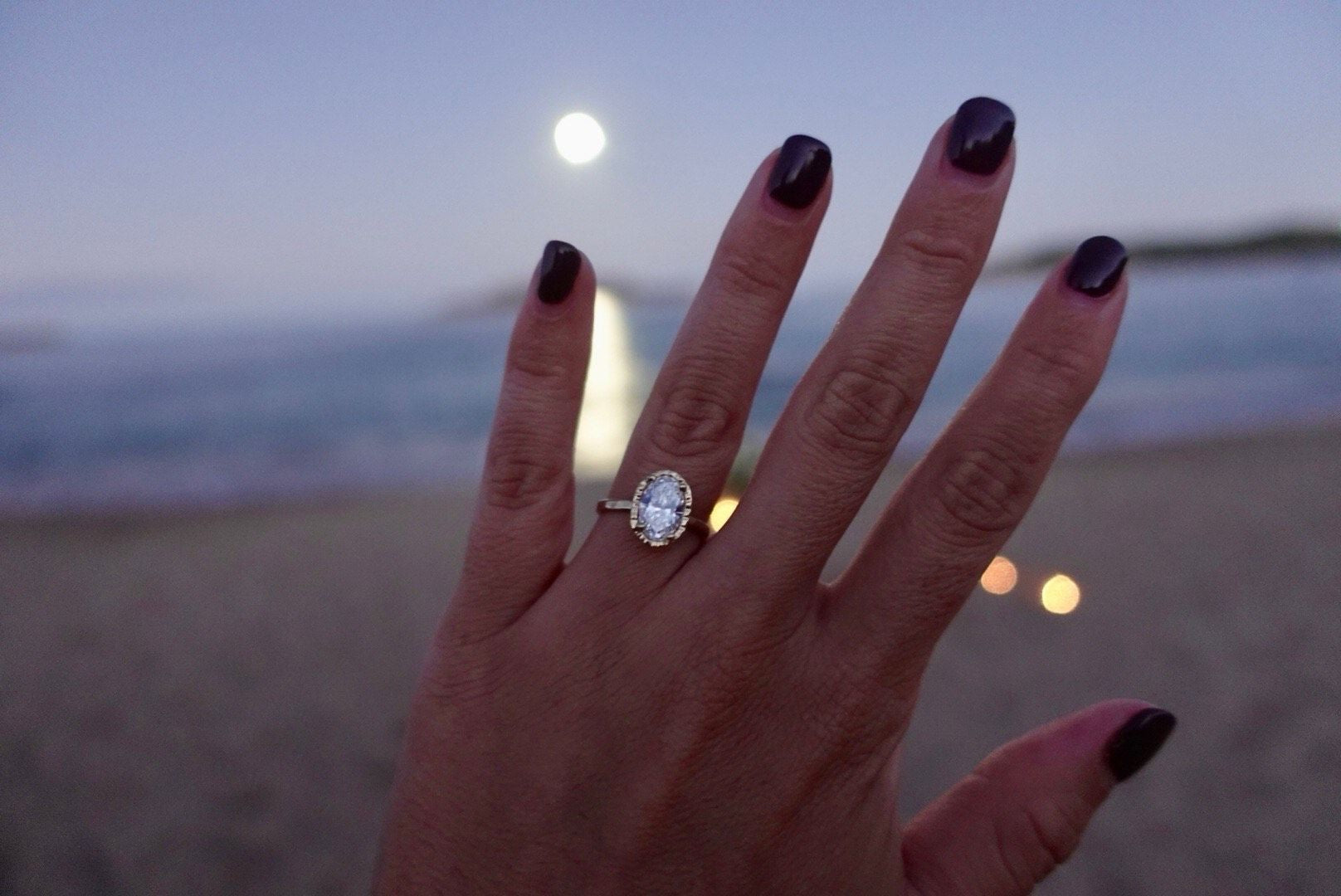 Faye Oval Diamond Hammered Halo Engagement Ring - MTD