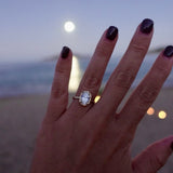 Faye Oval Diamond Hammered Halo Engagement Ring - MTD