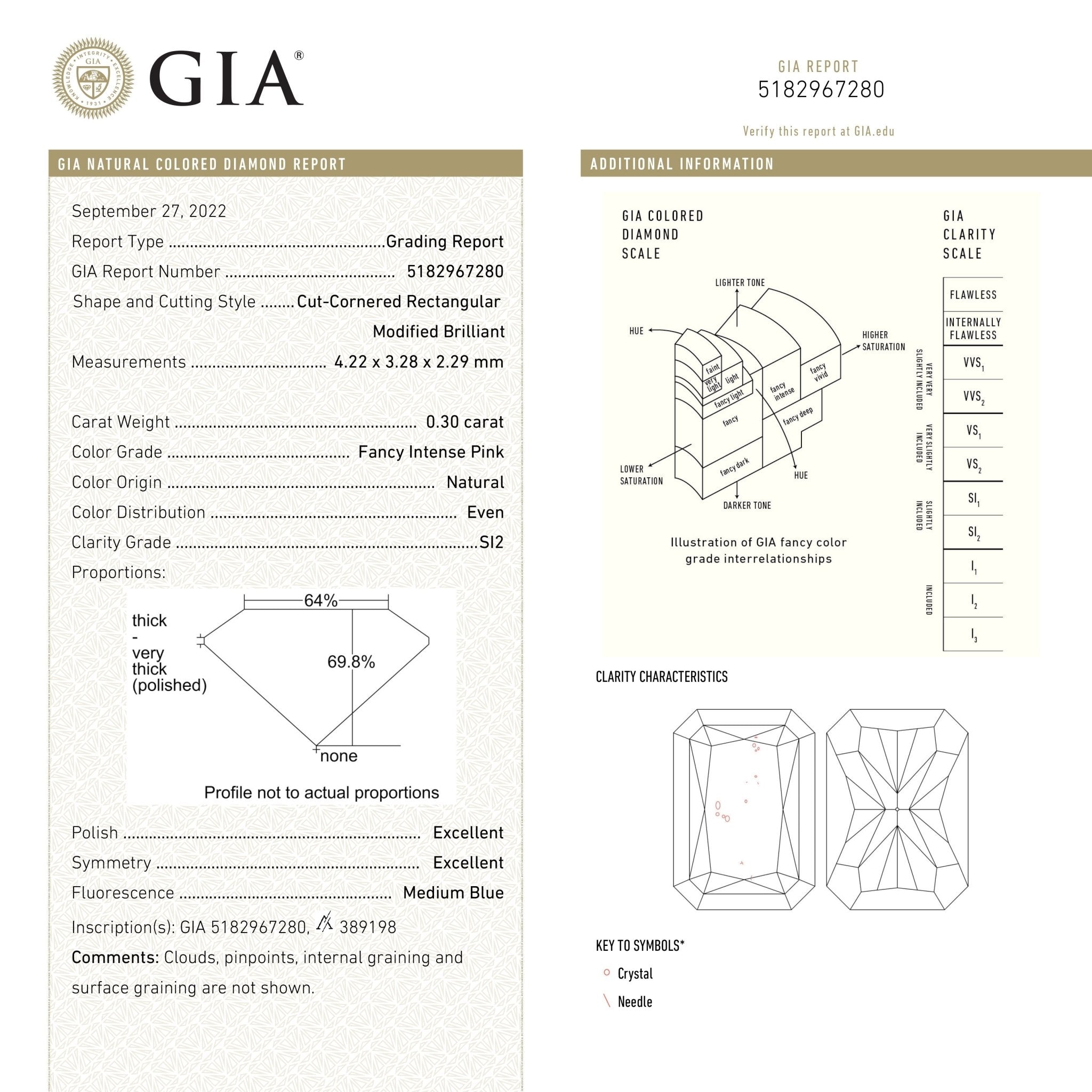 0.30ct 4.22x3.28x2.29mm GIA SI2 Fancy Pink Cut Corner Rectangle Brilliant 24156 - 01 - MTD