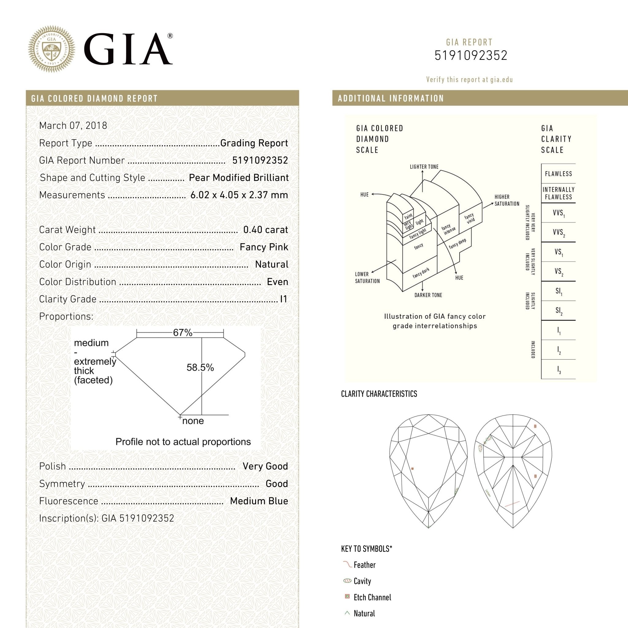 0.40ct 6.02x4.05x2.37mm GIA I1 Fancy Pink Pear Brilliant 🇦🇺 24128 - 01 - MTD