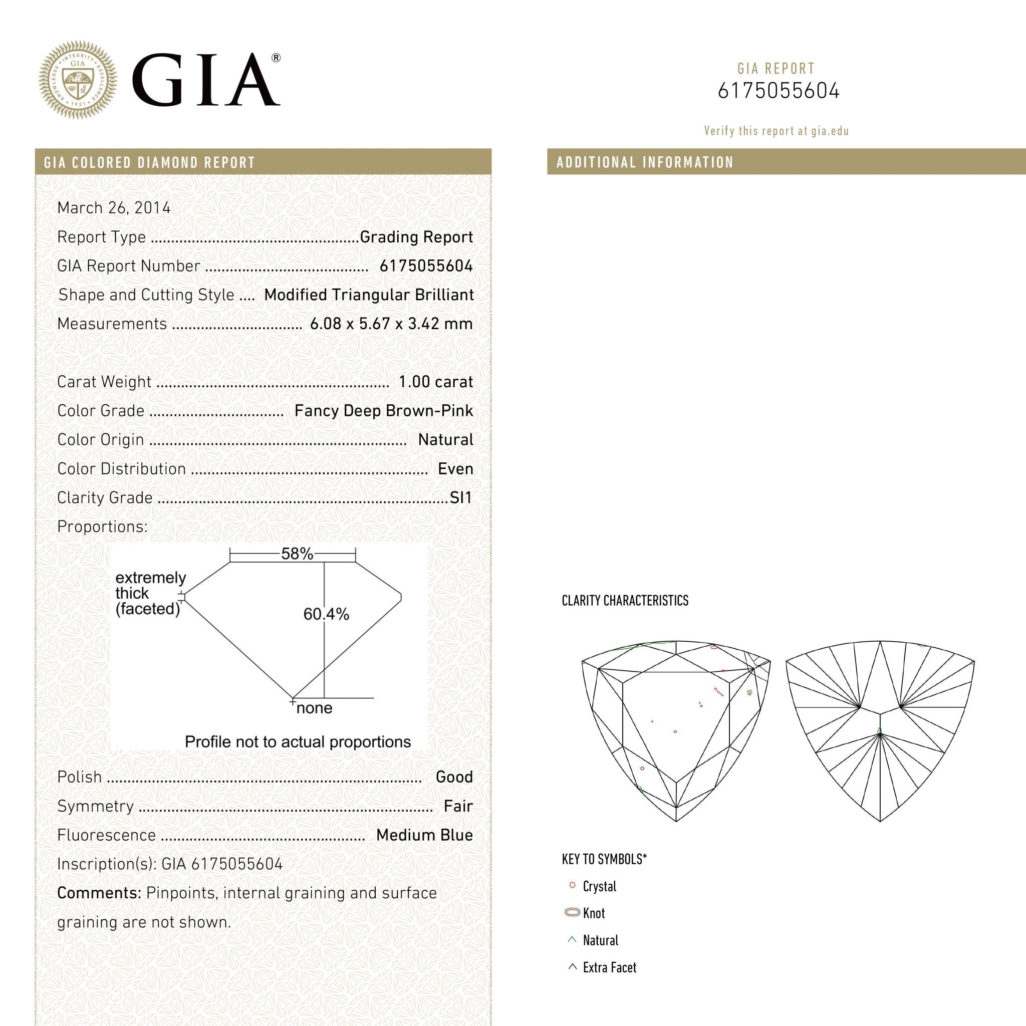 1.00ct 6.08x5.67x3.42mm GIA SI1 Fancy Deep Brown - Pink Trillion Brilliant 🇦🇺 24113 - 01 - MTD