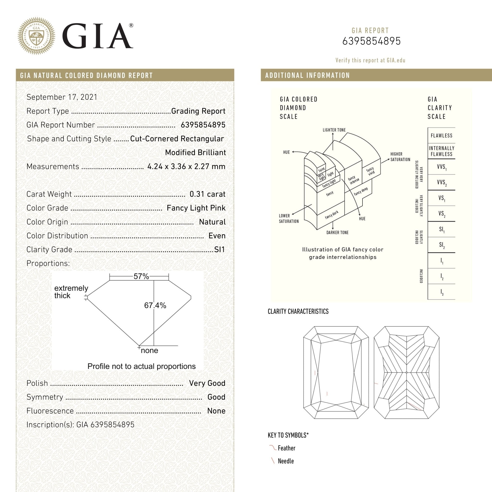 0.31ct 4.24x3.36x2.27mm GIA SI1 Fancy Pink Cut Corner Rectangle Brilliant 24095 - 01 - MTD