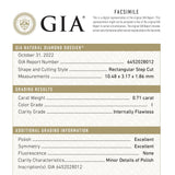 0.71ct 10.48x3.17x1.86mm GIA Internally Flawless I Baguette Step Cut 24302 - 01 - MTD