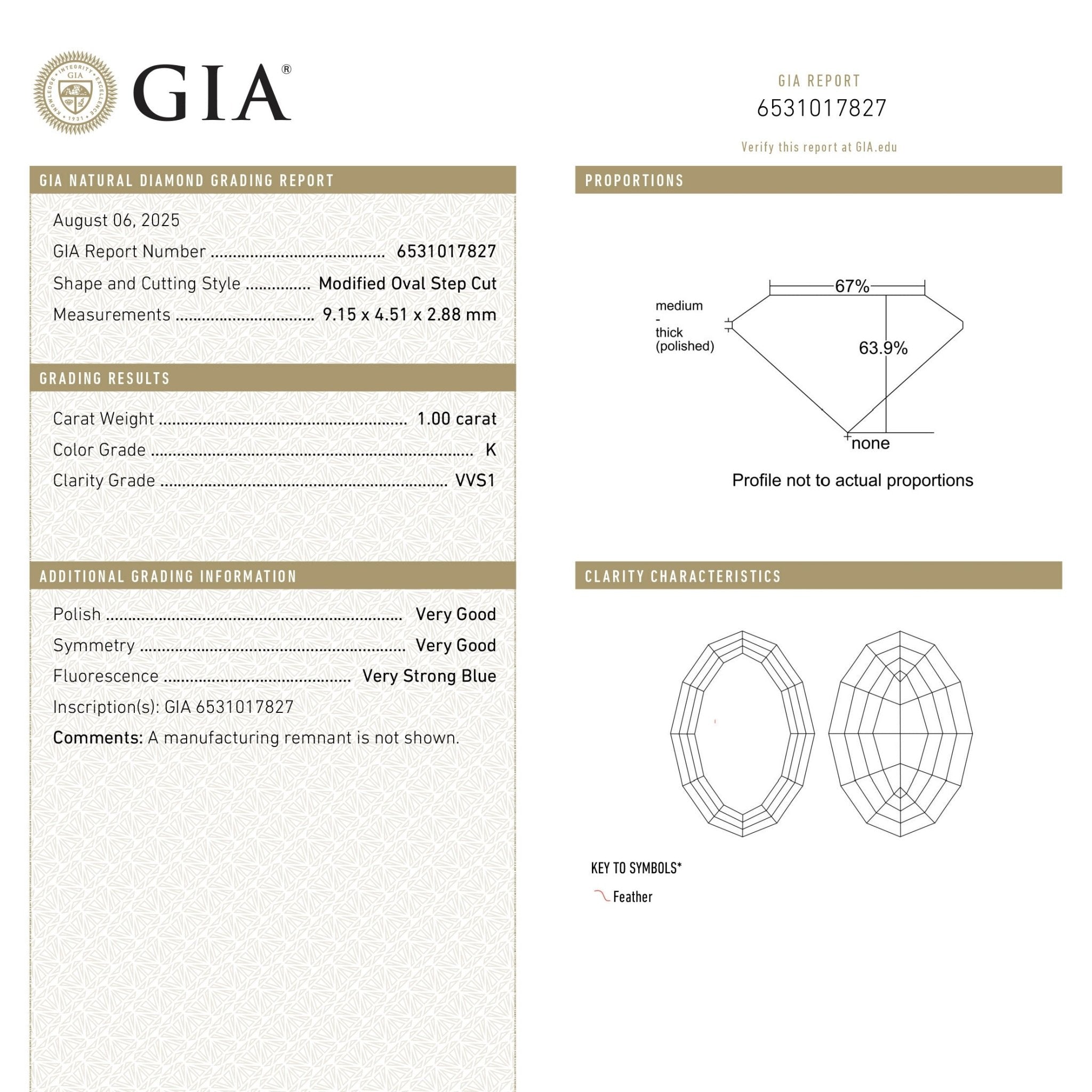 1.00ct 9.15x4.51x2.88mm GIA VVSI K Geo Oval Step Cut 28330-01 - MTD