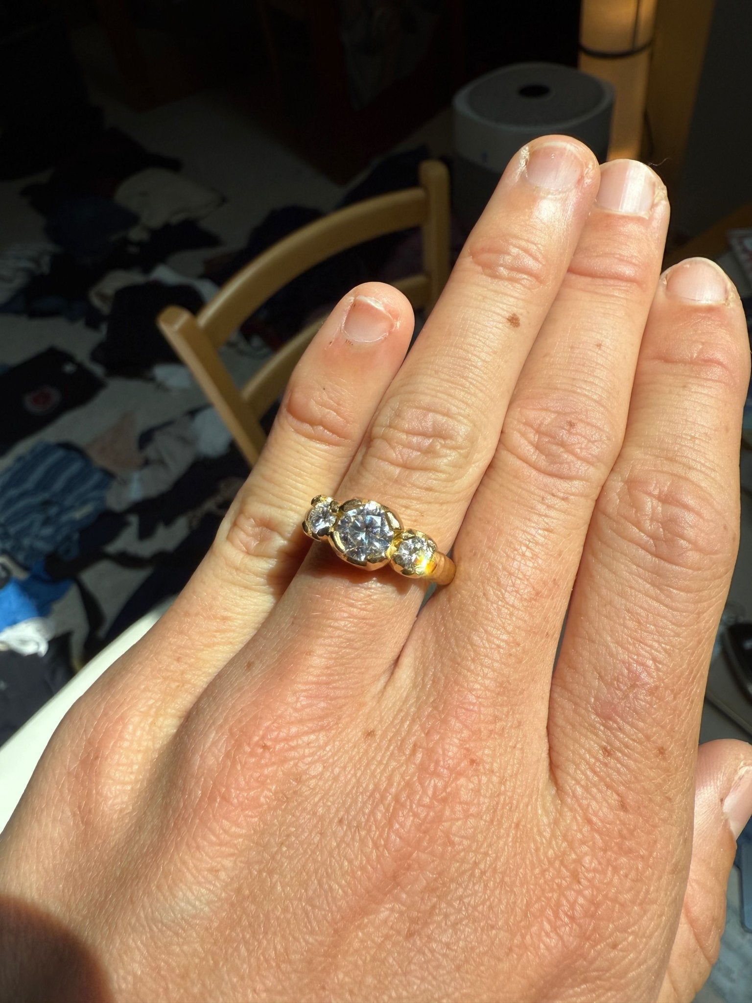 Three Stone Moissanite Engagement Ring | 18k Gold Engagement Ring - MTD