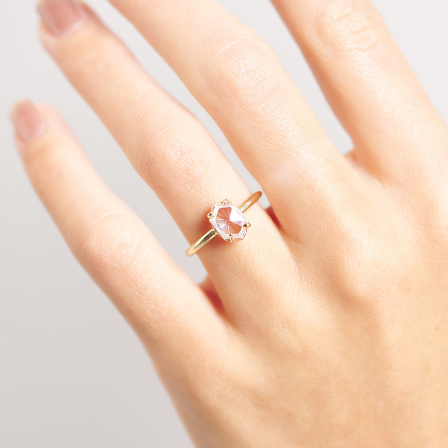 1.2ct Elongated Hexagon Diamond Rose Cut Engagement Ring