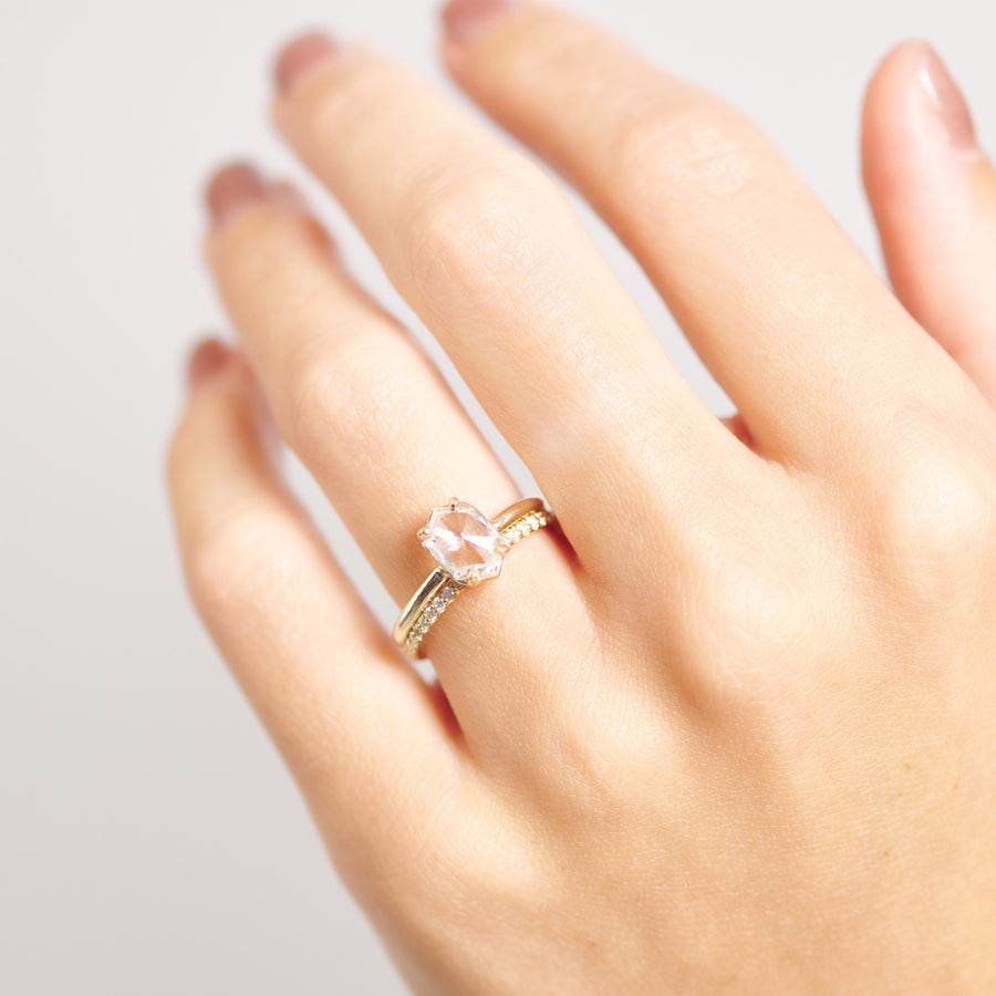 1.2ct Elongated Hexagon Diamond Rose Cut Engagement Ring