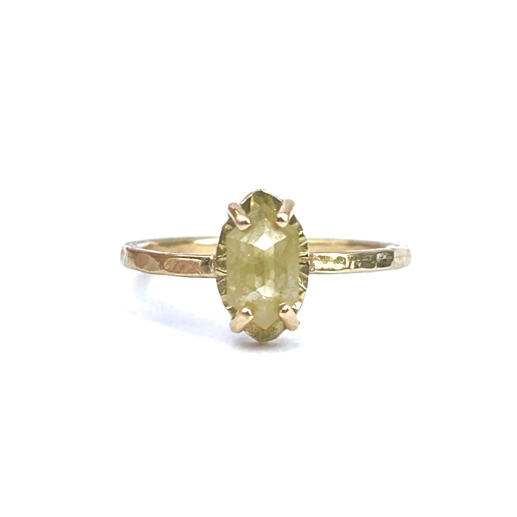 Amber Skies Elongated Hexagon Salt and Pepper Diamond Hammered Halo Engagement Ring - MTD