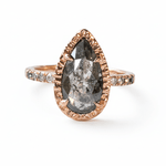Wendy Pear Salt and Pepper Diamond Hammered Halo Engagement Ring - MTD