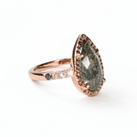 Wendy Pear Salt and Pepper Diamond Hammered Halo Engagement Ring - MTD