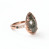 Wendy Pear Salt and Pepper Diamond Hammered Halo Engagement Ring - MTD