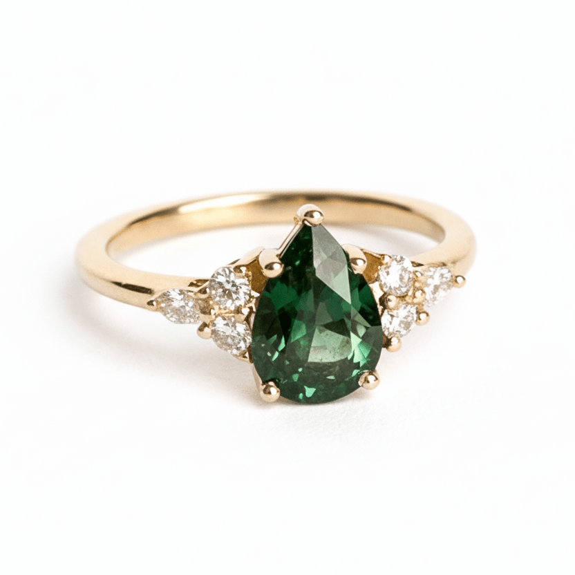 Royal Fern Pear Green Sapphire and Diamond Engagement Ring - MTD