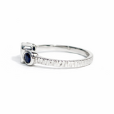 Amelia Three Stone Diamond and Sapphire Bezel Set White Gold Engagement Ring