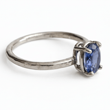 Blue Tang Oval Sapphire Hammered White Gold Engagement Ring - MTD