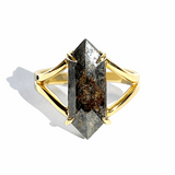 Juliet Elongated Hexagon Salt and Pepper Diamond Split Shank Engagement Ring - MTD
