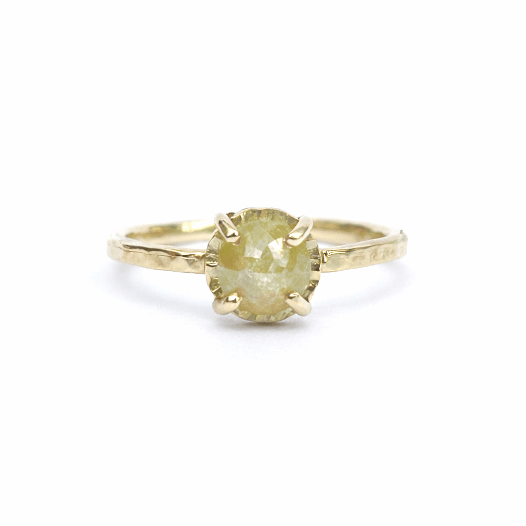 Sunflower Round Salt and Pepper Diamond Hammered Halo Engagement Ring - MTD