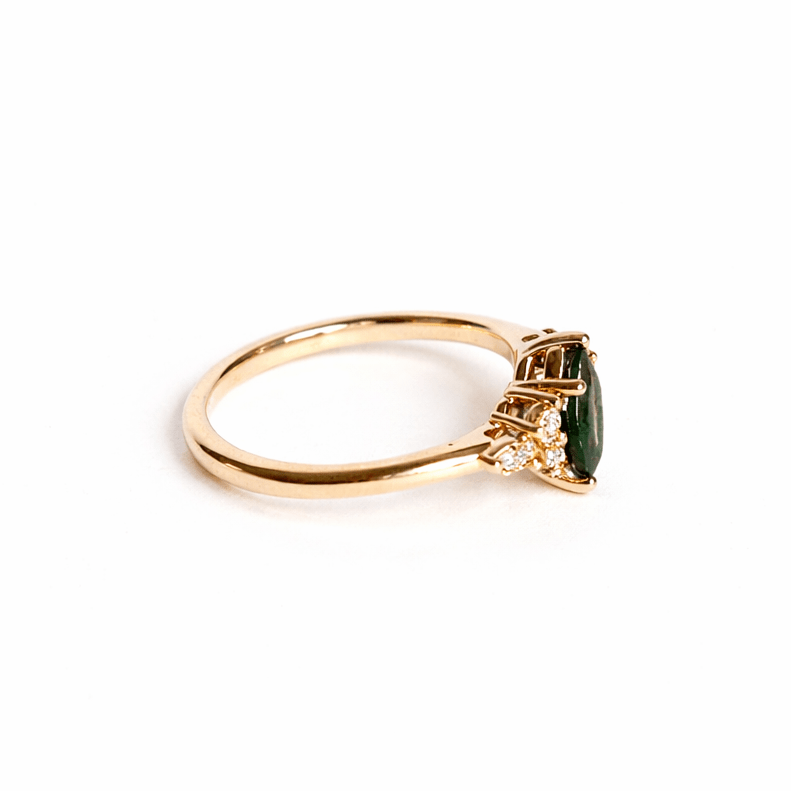 Royal Fern Pear Green Sapphire and Diamond Engagement Ring - MTD