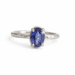 Blue Tang Oval Sapphire Hammered White Gold Engagement Ring - MTD