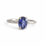 Blue Tang Oval Sapphire Hammered White Gold Engagement Ring - MTD