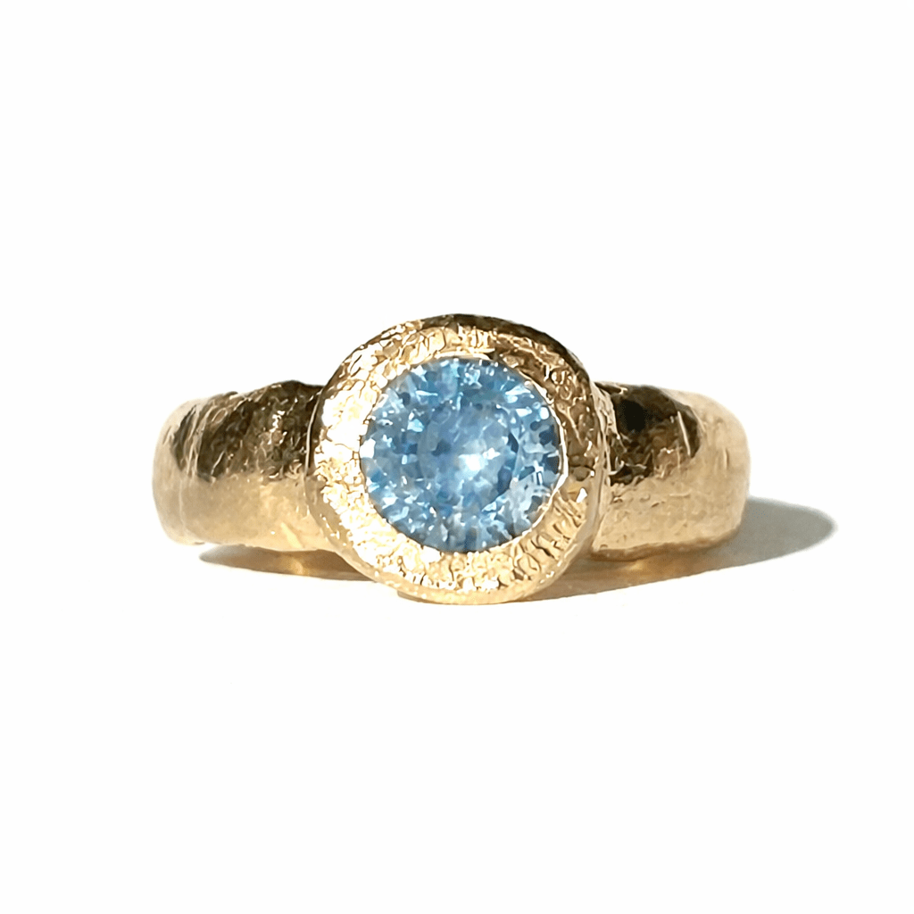 Blue Coral Montana Sapphire Hammered Halo Engagement Ring - MTD