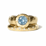 Blue Coral and Halo Moon Sapphire and Diamond Engagement Ring Set - MTD