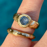 Blue Coral and Halo Moon Sapphire and Diamond Engagement Ring Set - MTD
