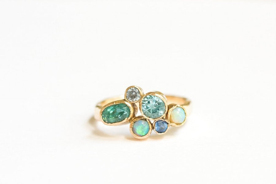 Oceans | Blue Cluster Engagement Ring 14k Hammered Gold - Melissa Tyson Designs
