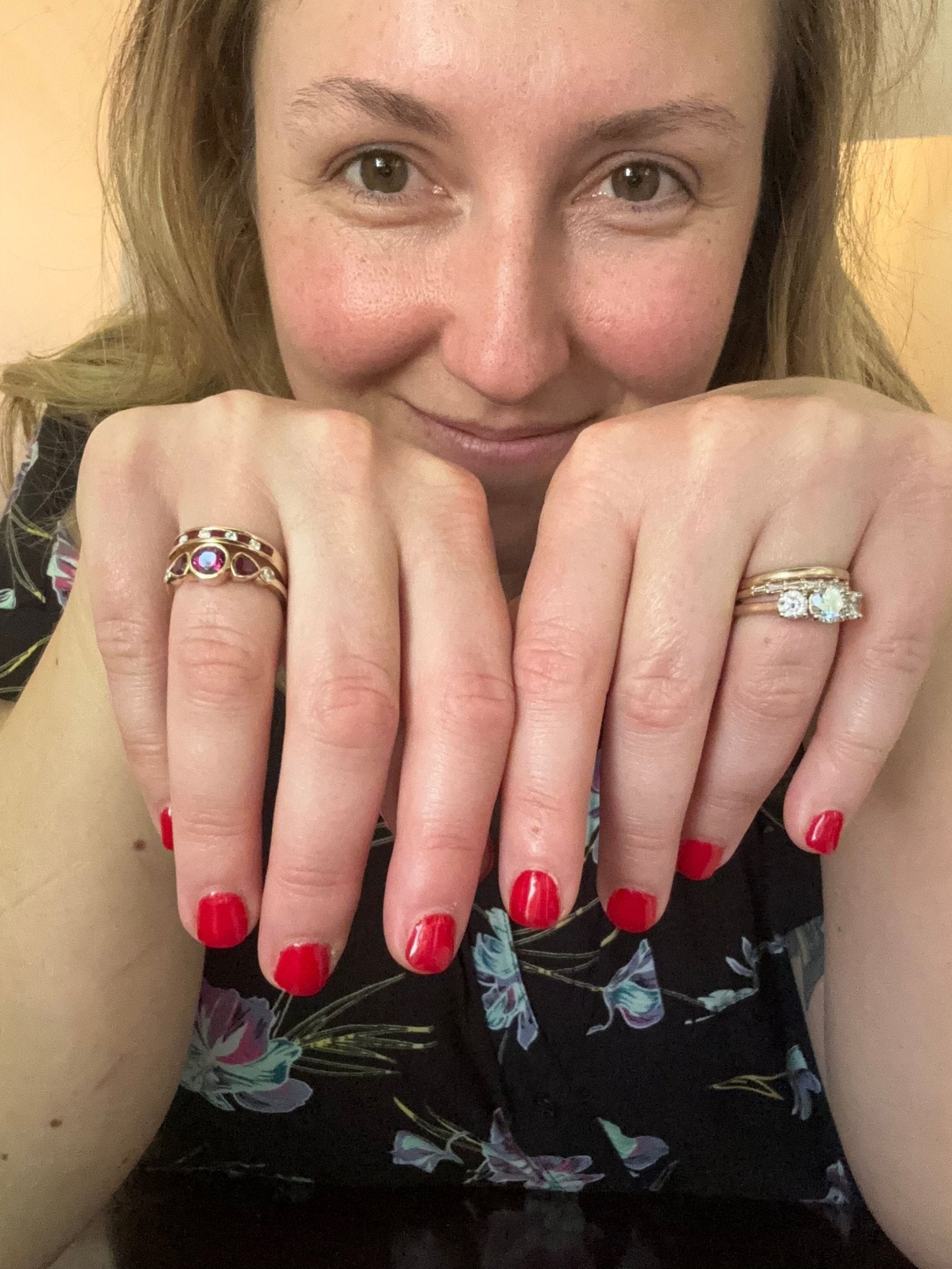 Ruby Delight Bezel Set Linear Cluster Ruby and Diamond Ring - MTD