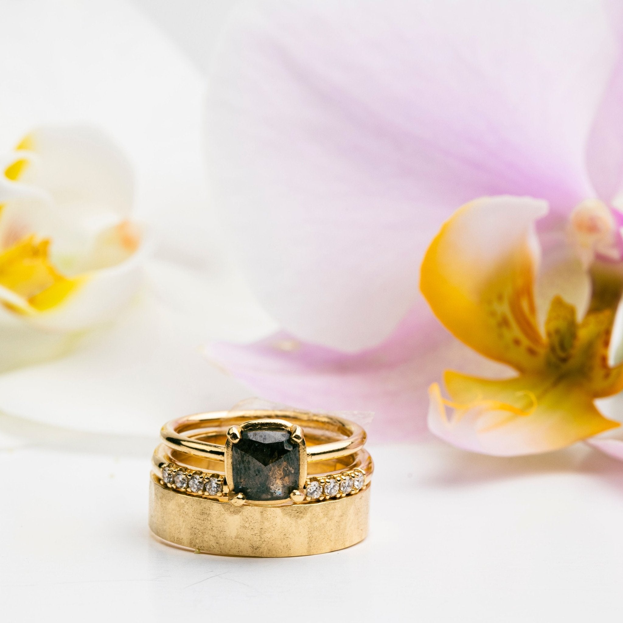 1.08ct Cushion Salt and Pepper Diamond Engagement Ring - MTD