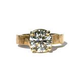 Serenity Round Diamond Engagement Ring with Wide Hammered Gold Band